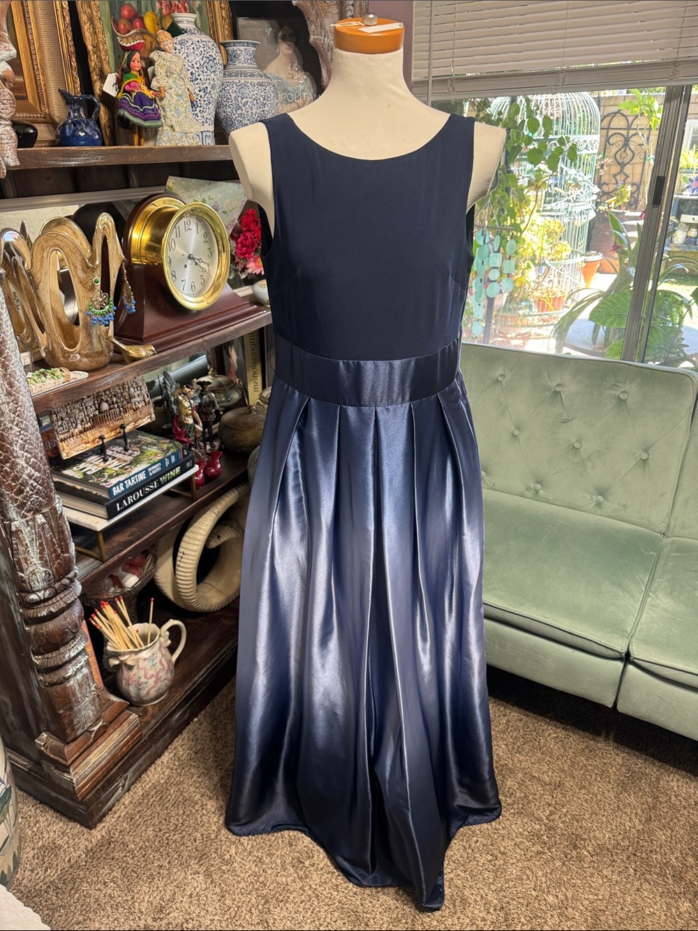 Navy Satin A-Line Kids Dress